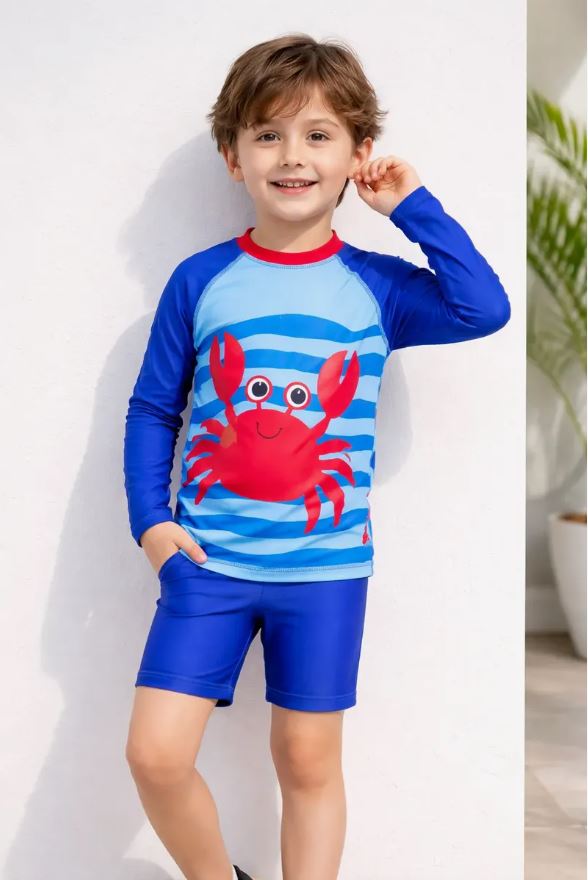 Traje de Baño Niño Dos Piezas Manga Larga y Short - Little Crab
