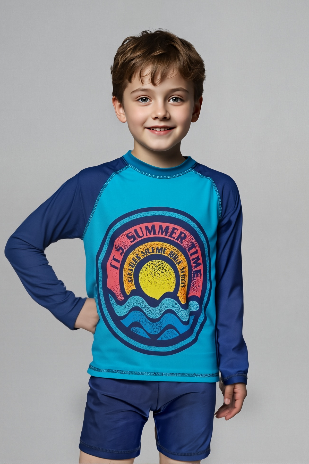 Traje de Baño Niño Dos Piezas Manga Larga y Short - Summer Camp