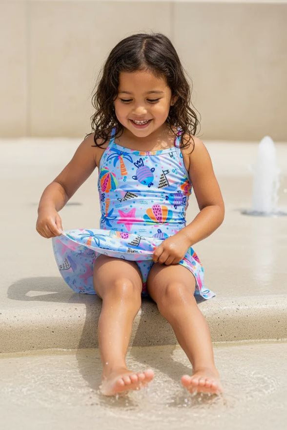 Vestido de Baño Entero Niña Manga Sisa con Falda – Dulce Arrecife