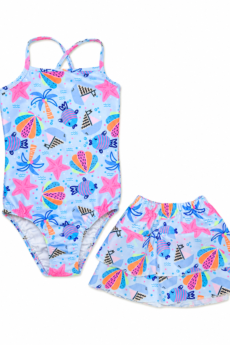 Vestido de Baño Entero Niña Manga Sisa con Falda – Dulce Arrecife