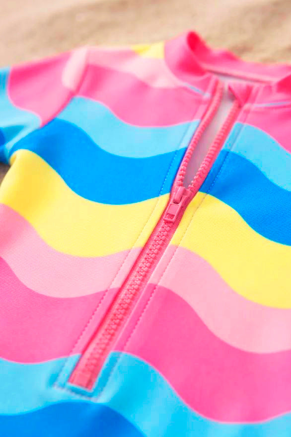 Vestido de Baño Entero Niña Manga Larga con Cremallera – Arcoíris de Mar