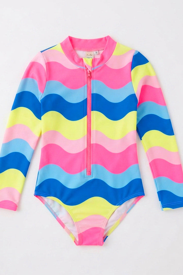Vestido de Baño Entero Niña Manga Larga con Cremallera – Arcoíris de Mar