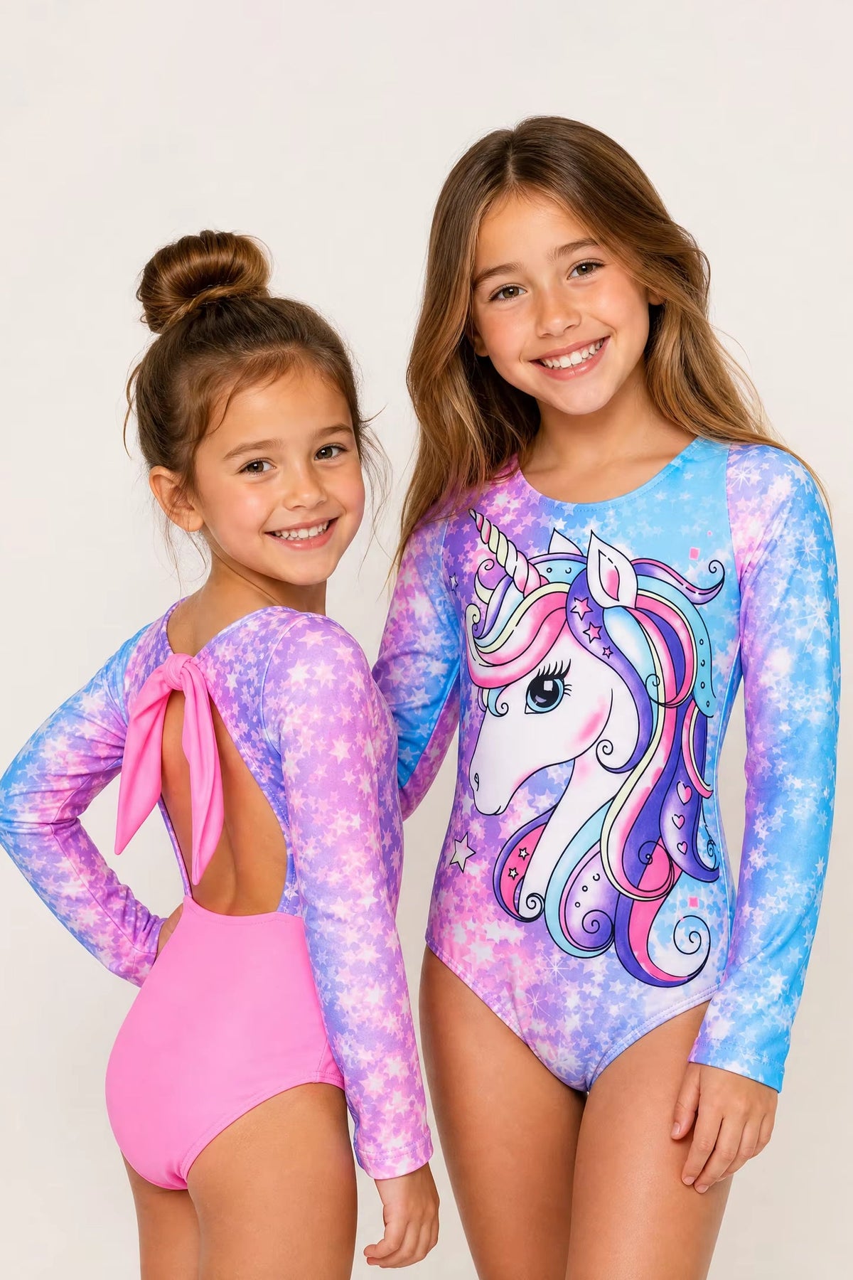 Vestido de Baño Entero Niña Manga Larga con Espalda Regulable