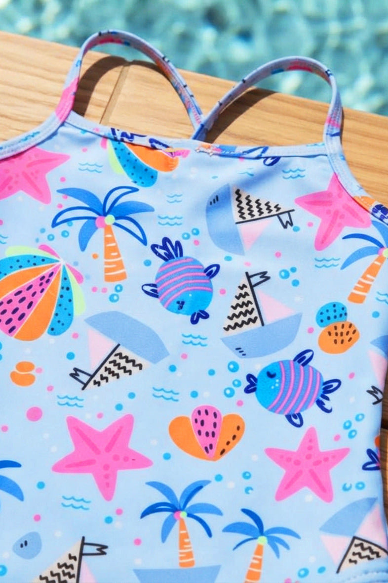 Vestido de Baño Entero Niña Manga Sisa con Falda – Dulce Arrecife