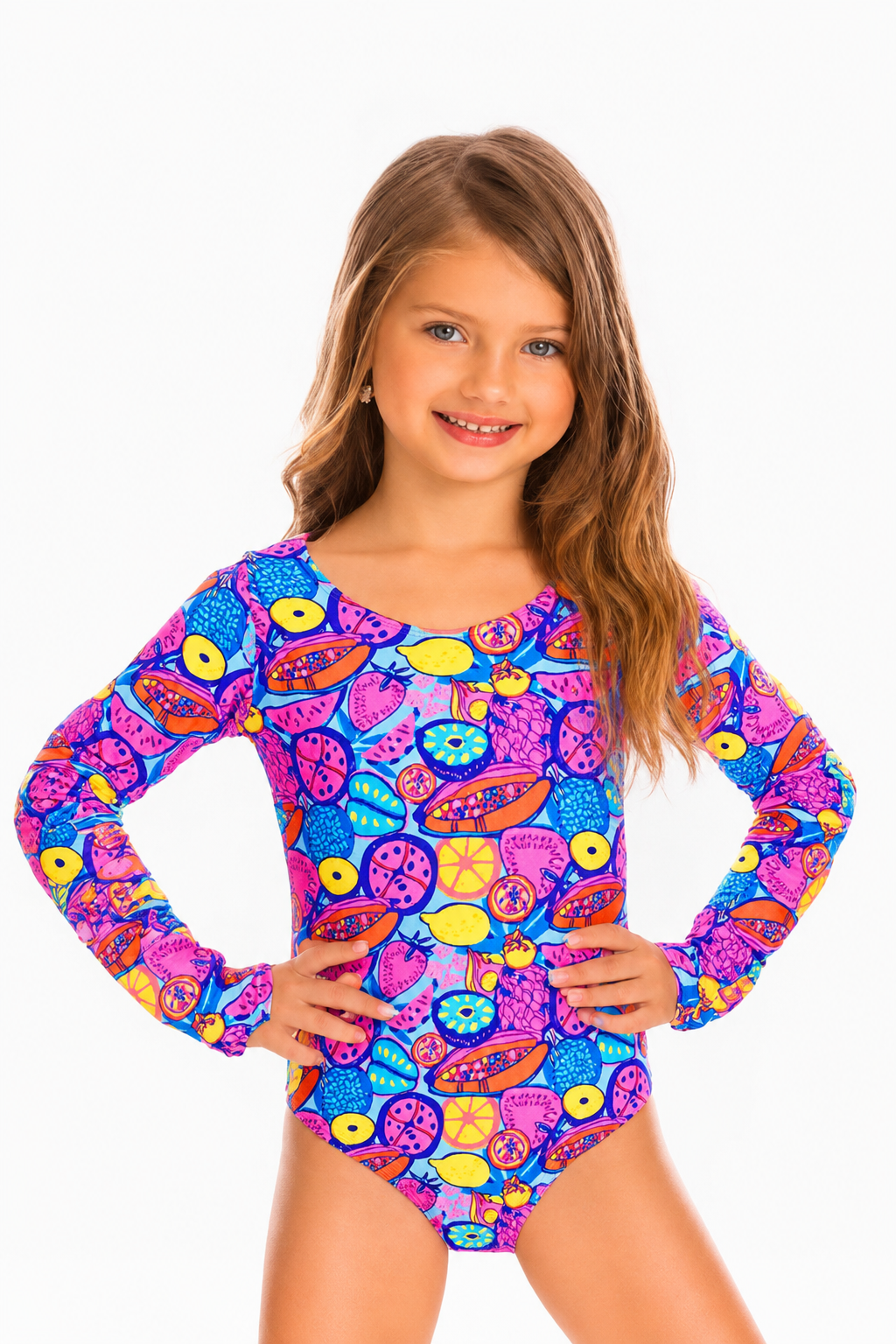 Vestido de Baño Entero Niña Manga Larga con Espalda Regulable