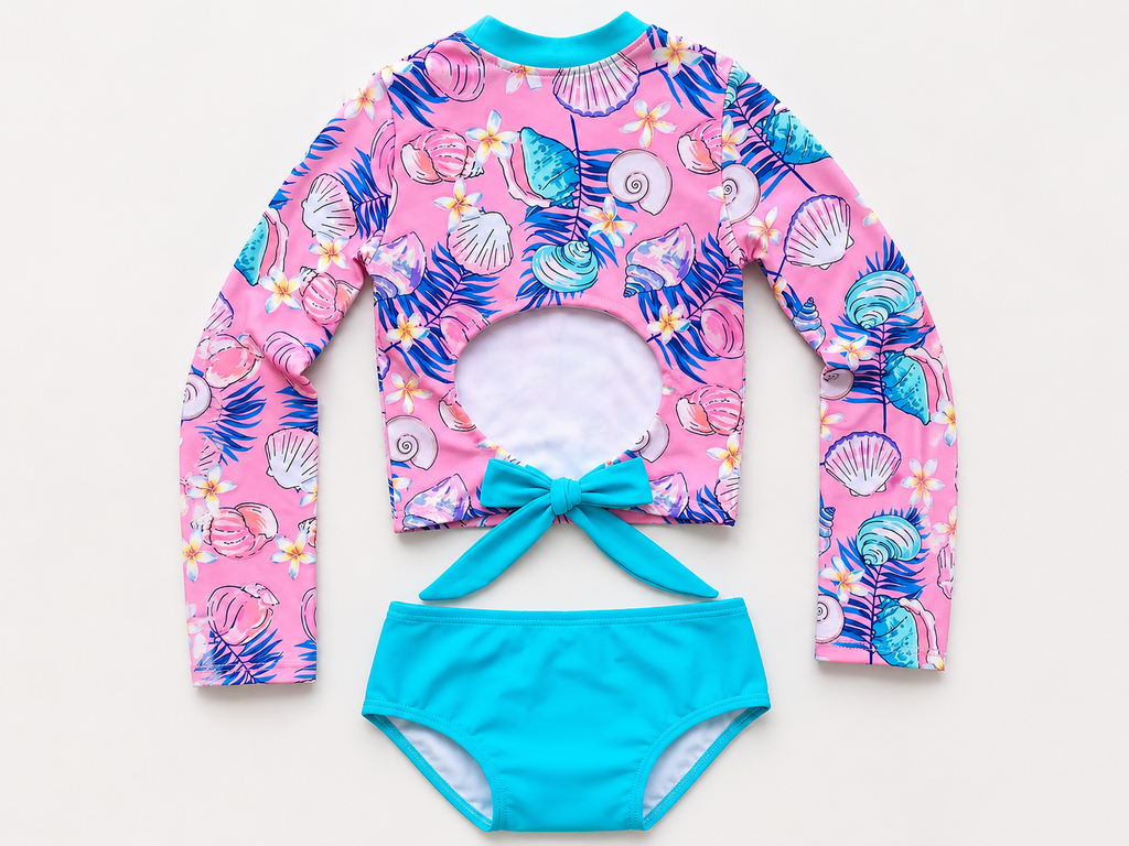 Vestido de Baño Niña Dos Piezas Buzo Manga Larga y Panty Tiro Alto – Ola Encantada