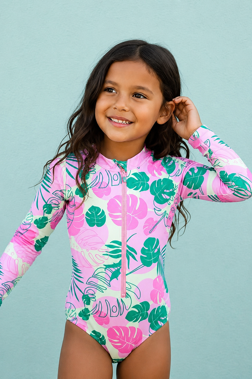 Vestido de Baño Entero Niña Manga Larga con Cremallera – Brisa Tropical