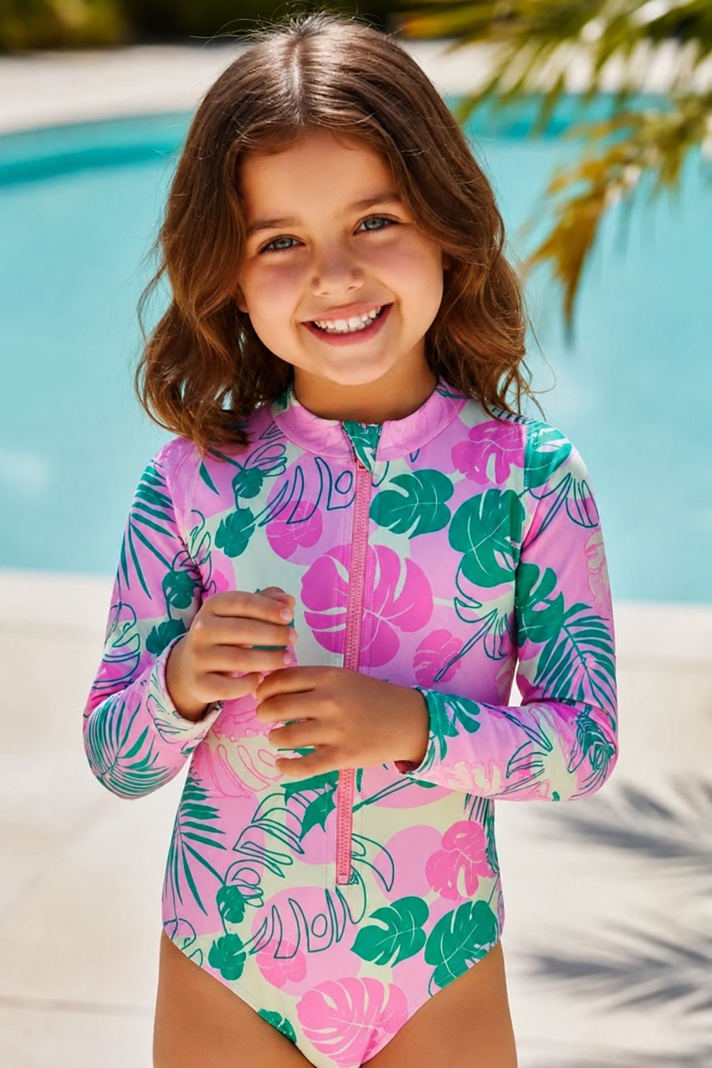 Vestido de Baño Entero Niña Manga Larga con Cremallera – Brisa Tropical