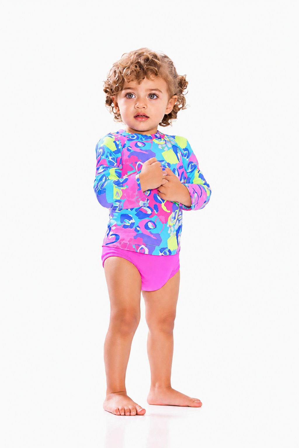 Vestido de Baño Bebé Niña Dos Piezas Manga Larga – Fucsia