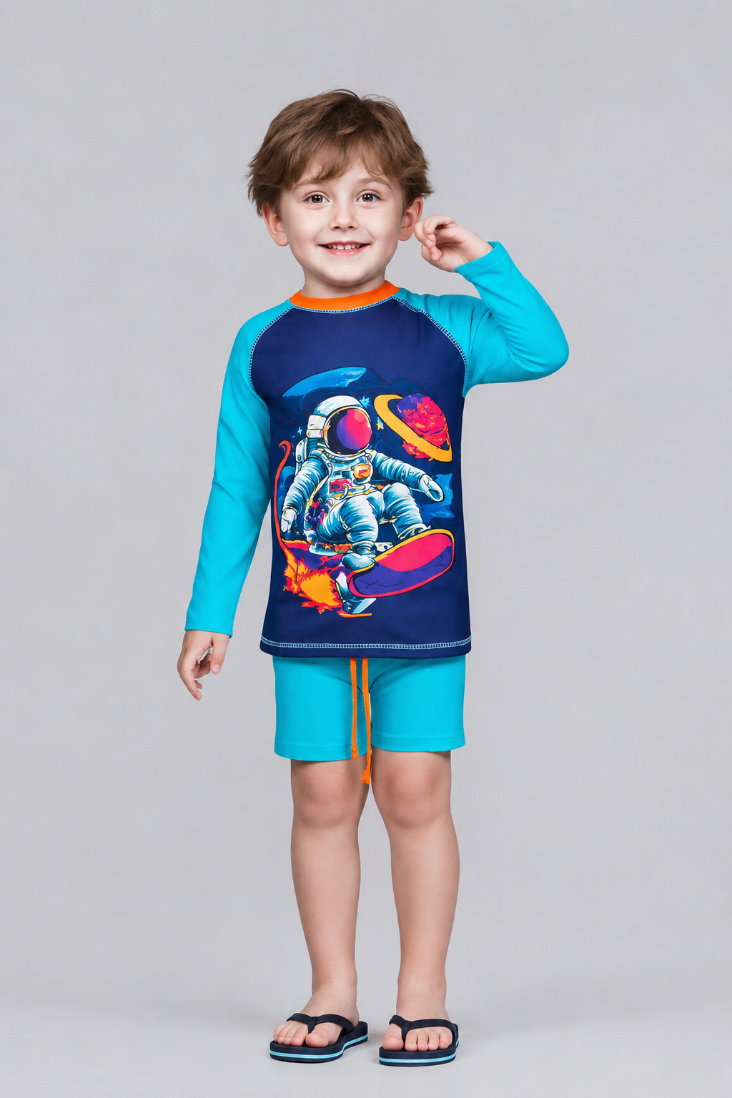 Traje de Baño Niño Dos Piezas Manga Larga y Short - Astronautas