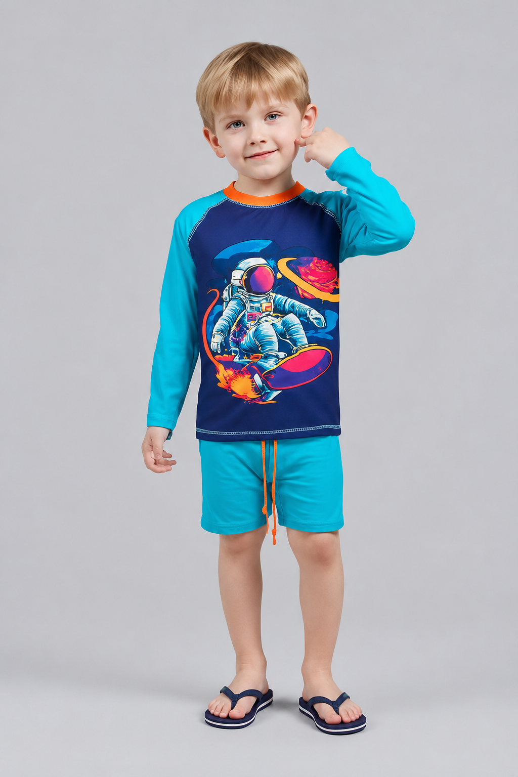 Traje de Baño Niño Dos Piezas Manga Larga y Short - Astronautas