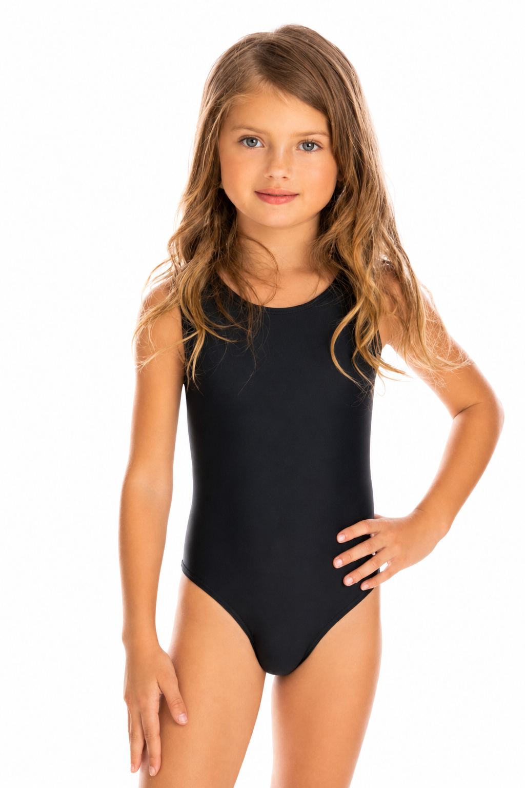 Vestido de Baño Deportivo Niña Manga Sisa – Negro